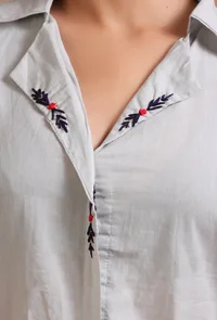 Set Of 2: Light Grey Cotton Solid Plain Kurta & Pant Set image 6