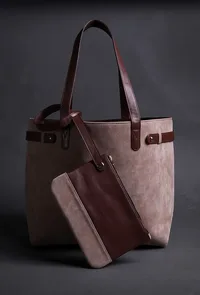 Beige Suede Tote Bag (11.3"x17"x5") image 1