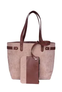 Beige Suede Tote Bag (11.3"x17"x5") image 2