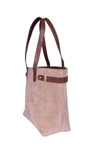 Beige Suede Tote Bag (11.3"x17"x5") image 3