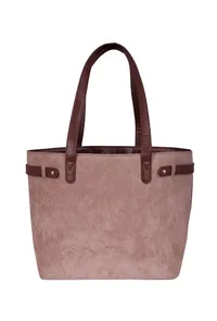 Beige Suede Tote Bag (11.3"x17"x5") image 4