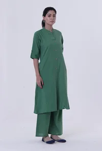 Set Of 2: Hazel Green Cotton Kurti With Palazzo Set image 2