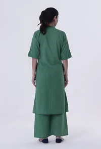 Set Of 2: Hazel Green Cotton Kurti With Palazzo Set image 3