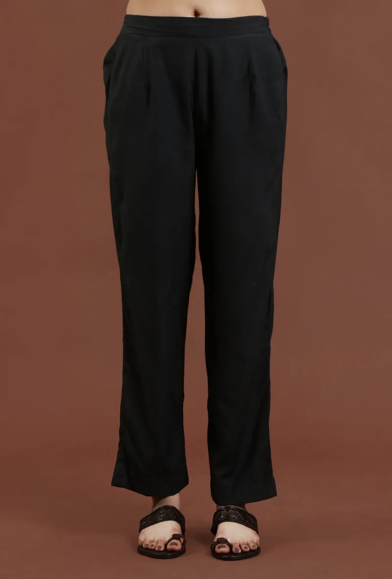 Black Solid Shantoon Straight Pant
