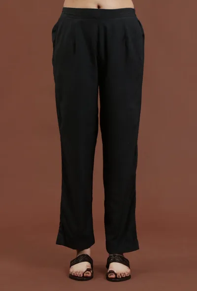Black Solid Shantoon Straight Pant