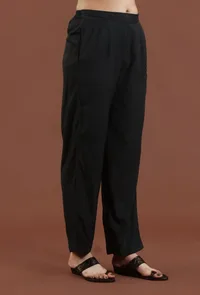 Black Solid Shantoon Straight Pant image 2
