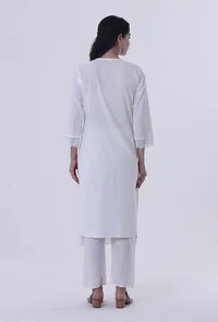White Cotton Chikankari Laces Kurta image 5