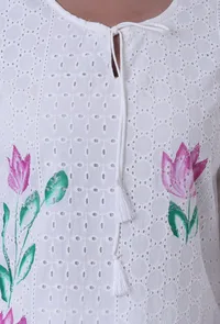White Cotton Chikankari Laces Kurta image 6