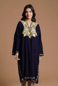 Dark Navy Aari Embroidered Kashmiri Phiran-Free Size image 1