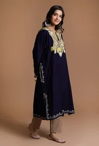 Dark Navy Aari Embroidered Kashmiri Phiran-Free Size image 2