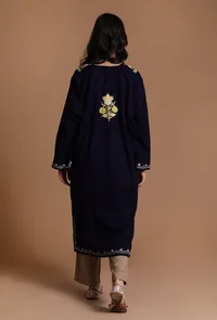 Dark Navy Aari Embroidered Kashmiri Phiran-Free Size image 4