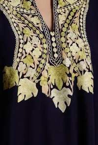 Dark Navy Aari Embroidered Kashmiri Phiran-Free Size image 5