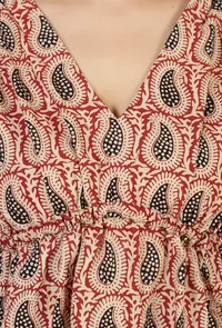 Red & Black Baagh Block Print Cotton Top with Tassels image 6