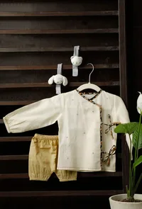 Off White Bamboo Fabric Angrakha image 1