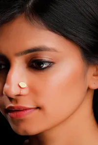 Fish Shaped Intricate Motif Nosepin in Gold Brass image 1