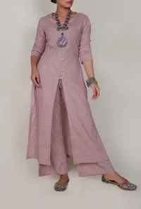 Light Periwinkle Front Slit Kurta and Pants-XXXL image 1