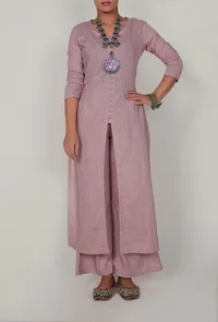 Light Periwinkle Front Slit Kurta and Pants-XXXL image 2