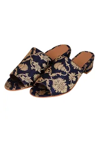 Black Brocade Block Heels image 2