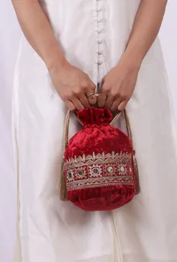 Red Velvet Tila Embroidery Potli image 1