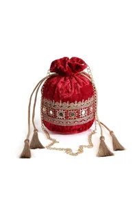 Red Velvet Tila Embroidery Potli image 2