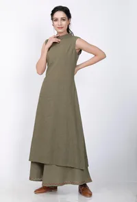 Mehandi Green Halter Neck Cotton Kurta image 1