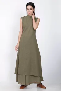 Mehandi Green Halter Neck Cotton Kurta image 2