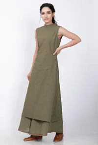 Mehandi Green Halter Neck Cotton Kurta image 3