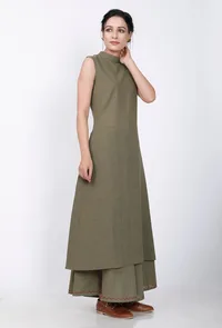 Mehandi Green Halter Neck Cotton Kurta image 4