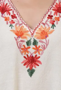 Off-White Silk Ari Embroidered Kaftan- Free Size image 5