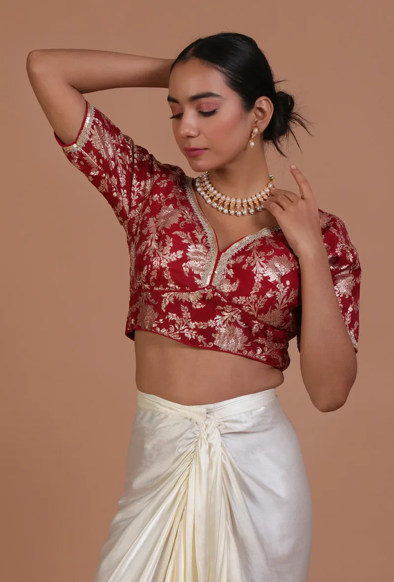 Maroon Color Raw Silk Embroidered Blouse