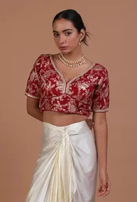 Maroon Color Raw Silk Embroidered Blouse image 4