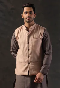 Cream Beige Blend Nehru Jacket image 1