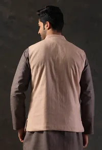 Cream Beige Blend Nehru Jacket image 4
