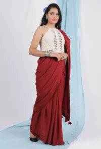 Maroon kota tassel embellished saree image 2