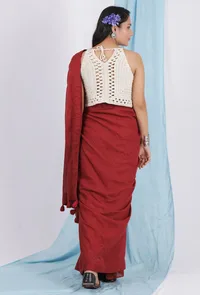 Maroon kota tassel embellished saree image 4