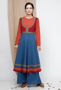A-line Multicolor Blocked Cotton Kurta image 1