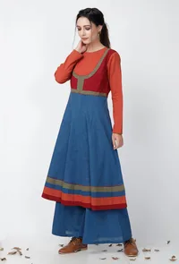 A-line Multicolor Blocked Cotton Kurta image 2