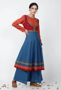 A-line Multicolor Blocked Cotton Kurta image 3
