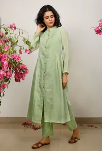 Mint Green Cotton Kota  Kurta image 2