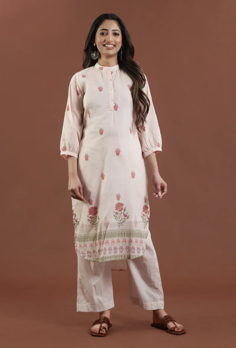 Hand Block Printed Cotton Floral Kurta