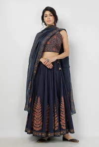 Indigo Blue Hand-Block Printed Kota Dupatta image 2