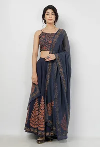 Indigo Blue Hand-Block Printed Kota Dupatta image 3