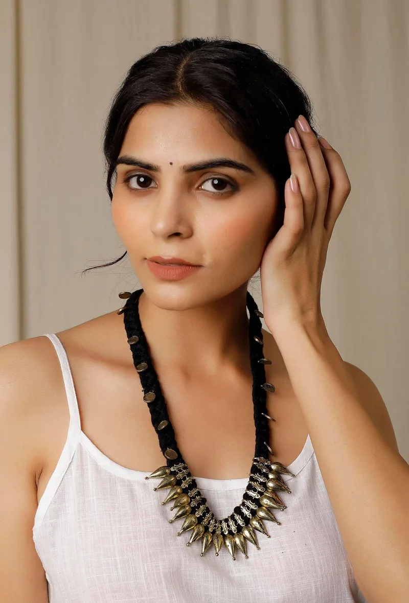 Akshara Black Tribal Brass Necklace