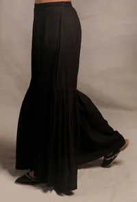 Set of 2: Black Hand Block Printed Straight Short Kurta with Black Solid Cotton Rayon Sharara image 4