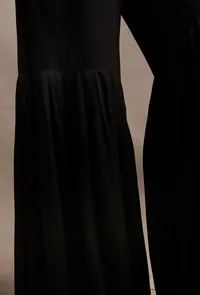 Set of 2: Black Hand Block Printed Straight Short Kurta with Black Solid Cotton Rayon Sharara image 6