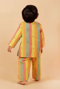 Set Of 2: Yellow Striped Woven Kurta With Striped Woven Pant image 4