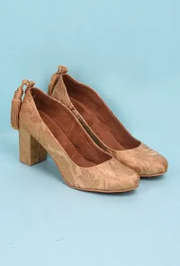 Beige Brocade Block Heel image 1