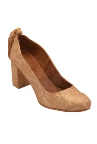 Beige Brocade Block Heel image 2