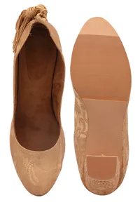 Beige Brocade Block Heel image 6