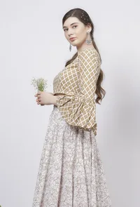 Muse Brown Quatrefoil Hand-Block Printed Bell Sleeves Cotton Blouse image 2